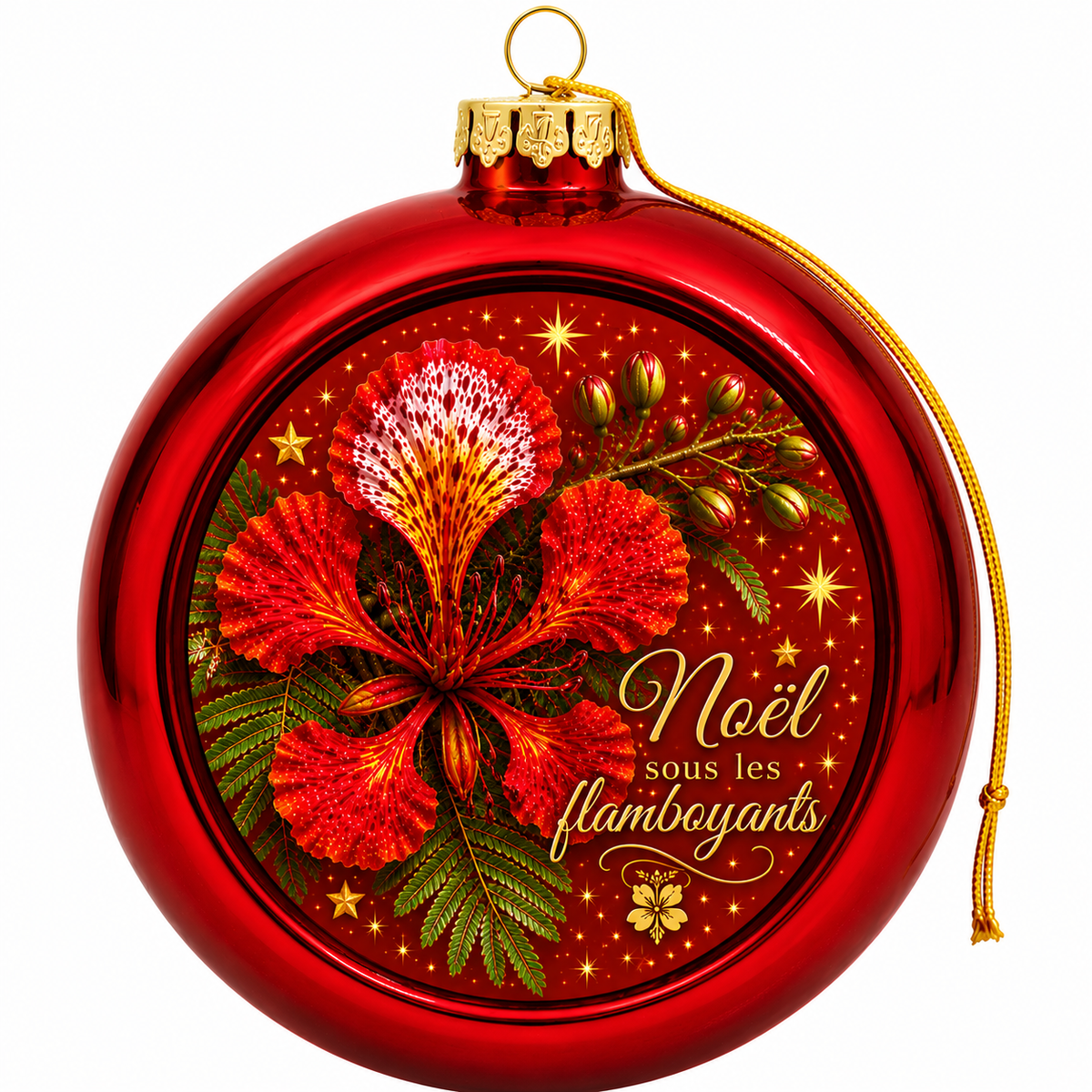 Boule de Noël Personnalisée Rouge – Édition Noël sous les Flamboyants | Nout Péi
