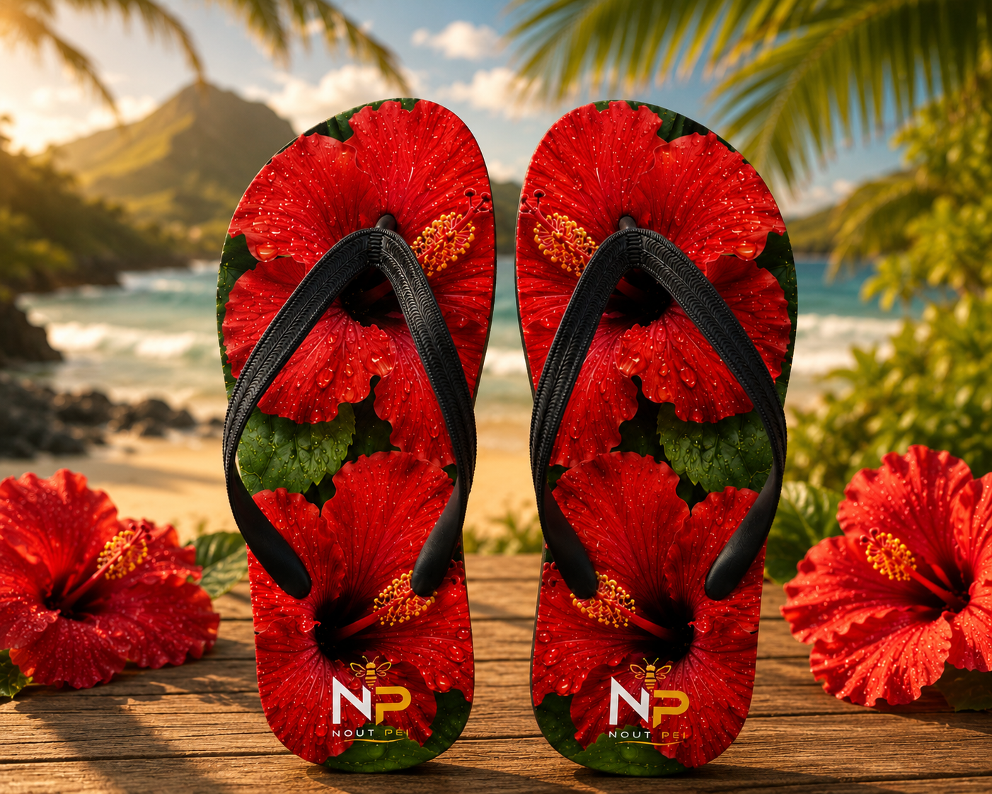 Tongs Nout Péi – Édition Hibiscus rouge