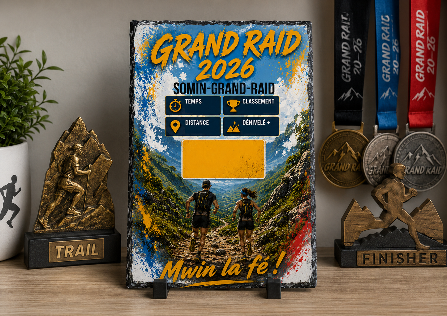 Cadre photo ardoise 20x30cm Grand Raid 2026 Somin Grand Raid personnalisé | Nout Péi