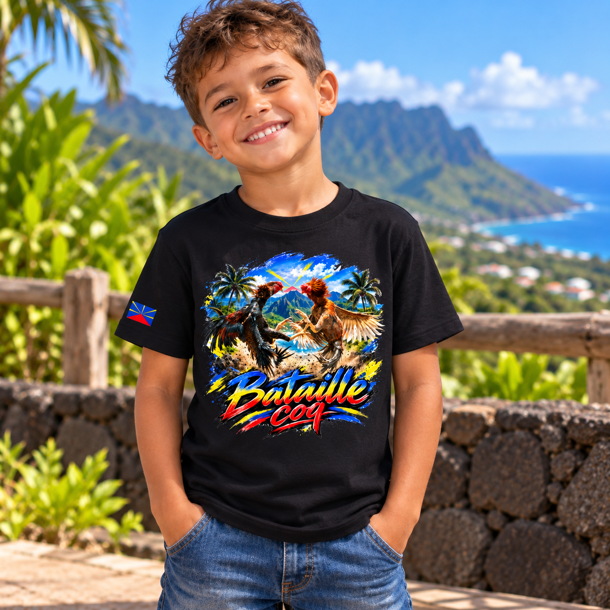 T-shirt Enfant Bataille Coq La Réunion | Nout Péi