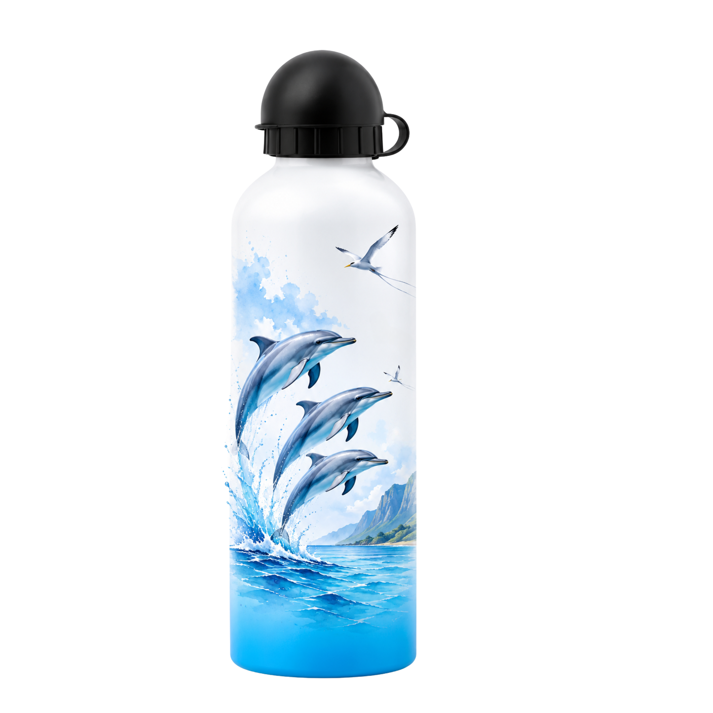 Gourde Aluminium 600 ml Dégradé Bleu – Édition Dauphins | Nout Péi