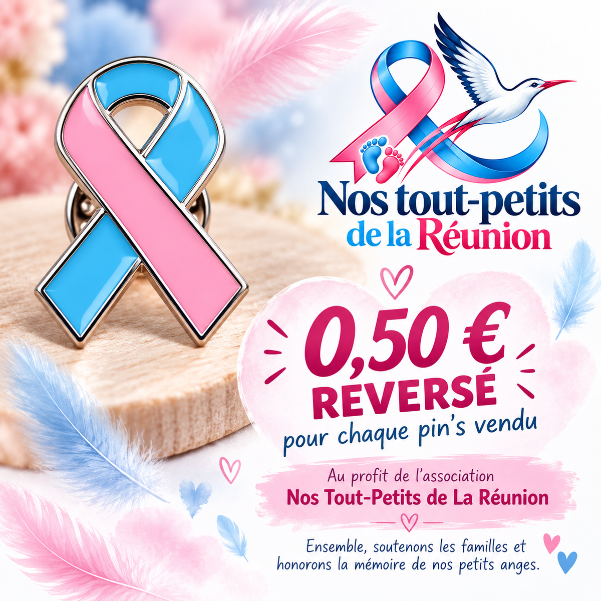 Pin's Ruban Rose et Bleu en Métal – Sensibilisation au Deuil Périnatal
