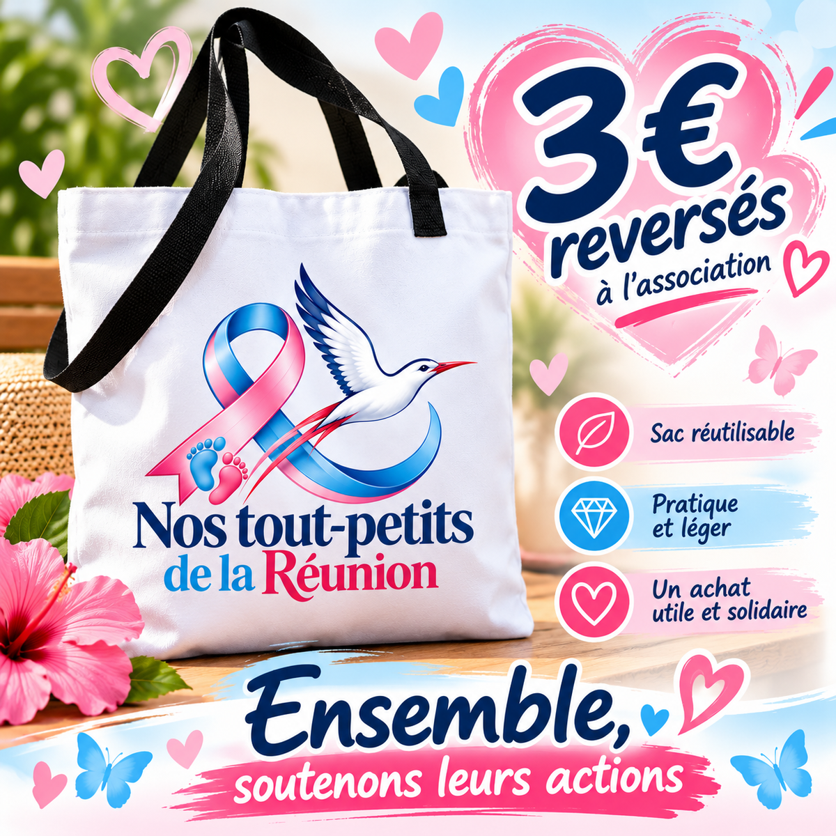 Sac tote bag solidaire – Nos Tout-Petits de La Réunion