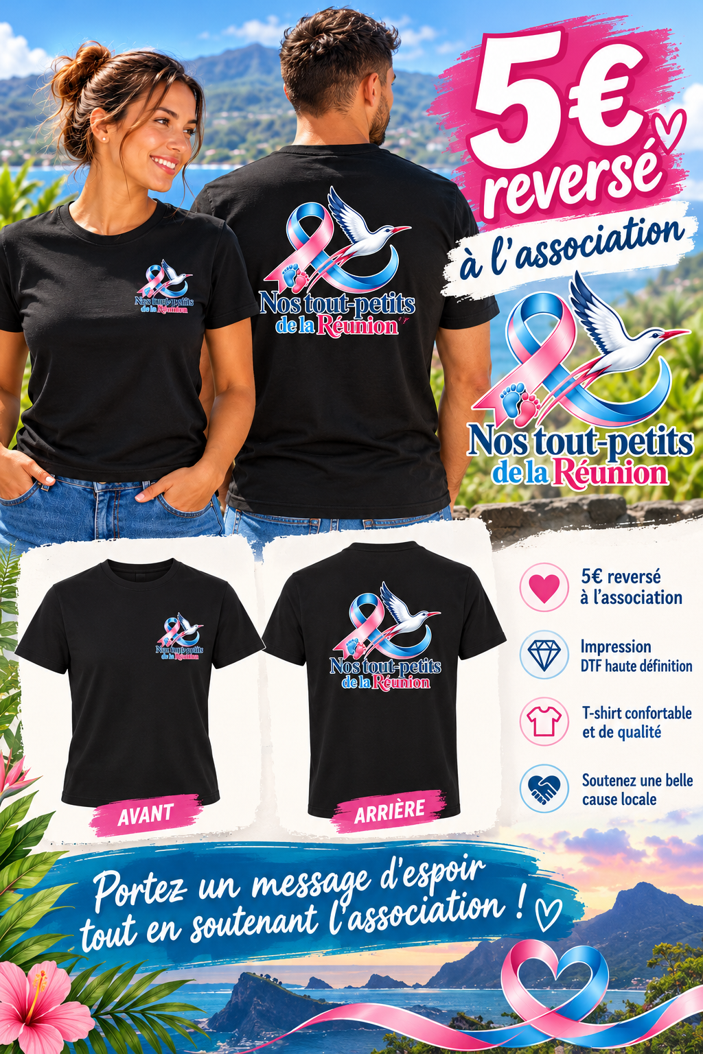 T-shirt noir– Nos Tout-Petits de La Réunion – 100 % Coton