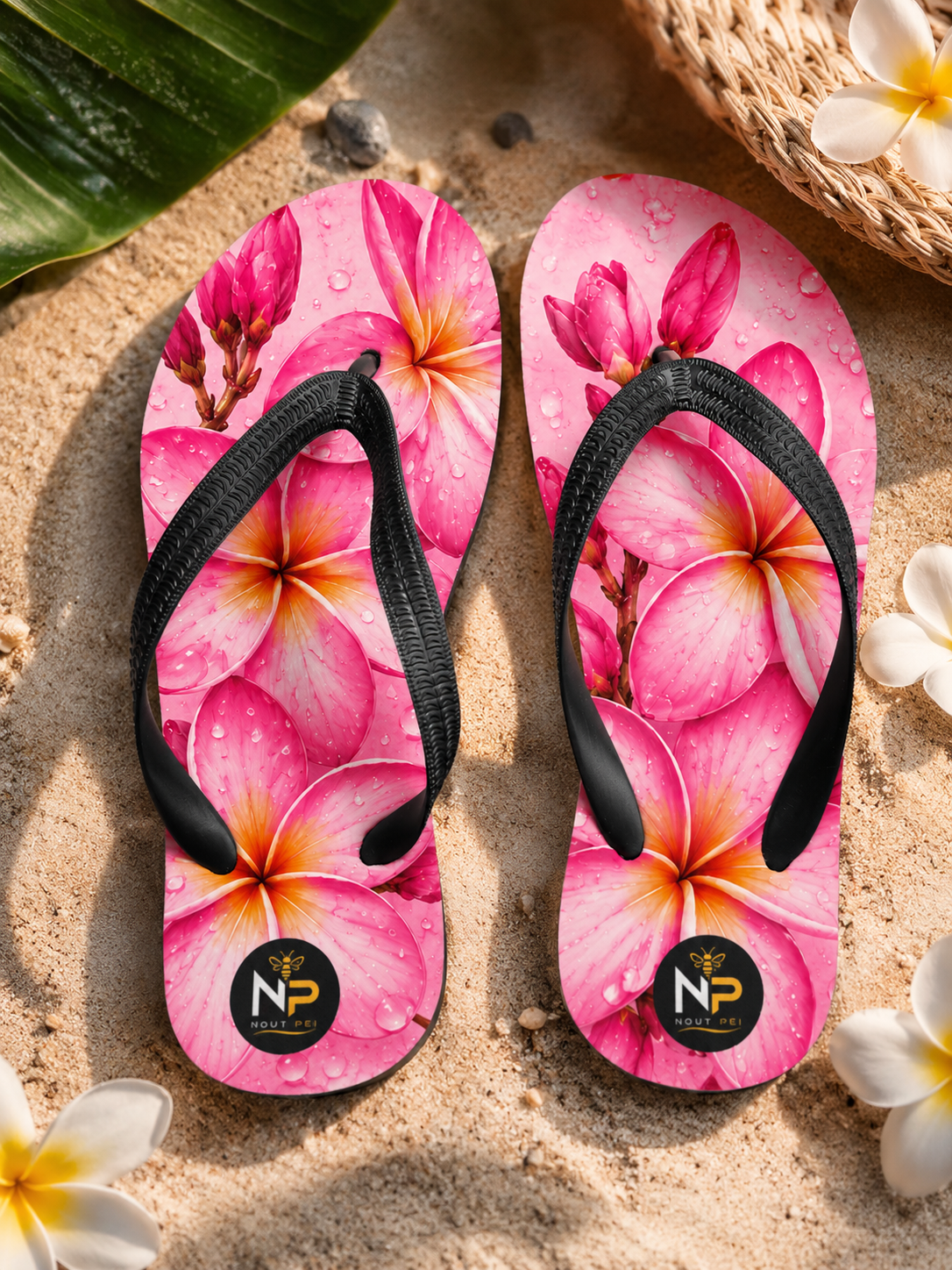 Tongs Nout Péi – Édition frangipanier rose