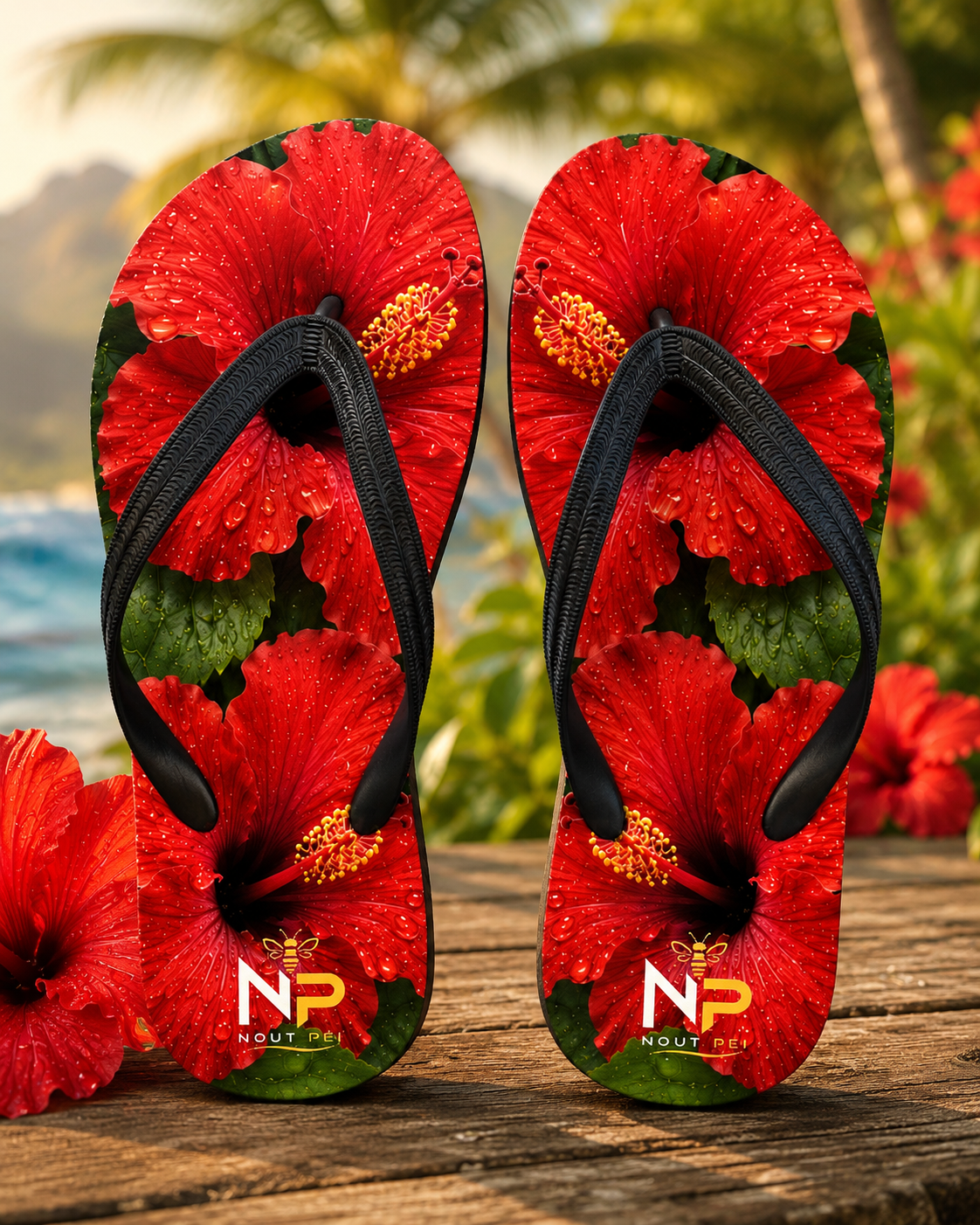 Tongs Nout Péi – Édition Hibiscus rouge