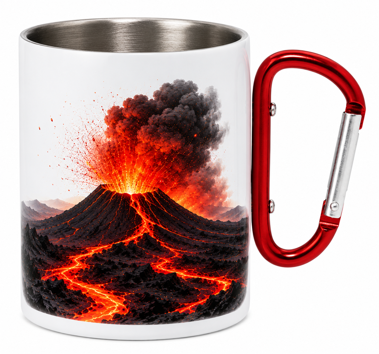 Mug Métal Blanc 10 oz avec Mousqueton – Édition Volcan | Nout Péi
