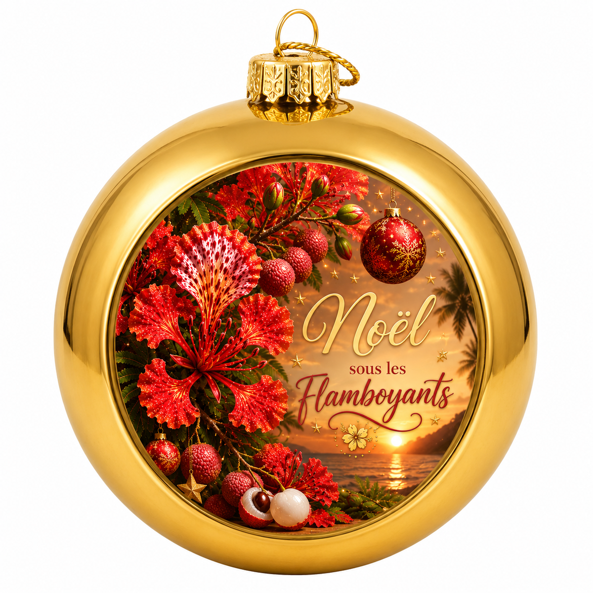 Boule de Noël Rouge ou Or 8 cm – Édition Noël sous les Flamboyants | Nout Péi