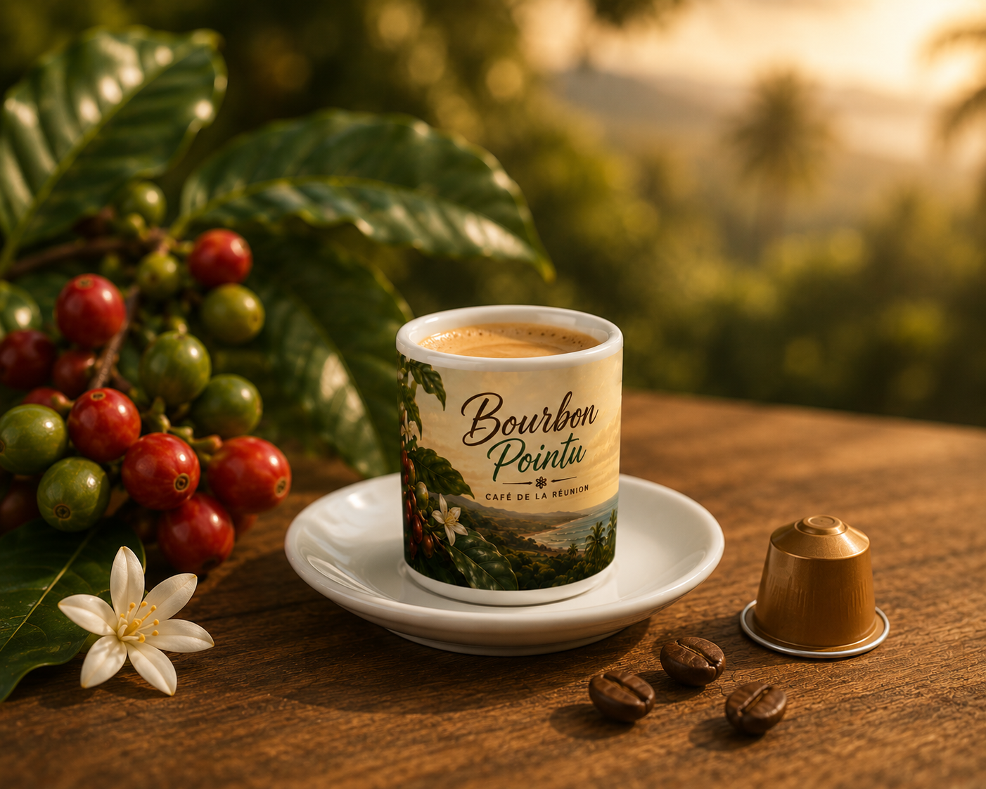 Tasse Expresso 8 oz avec Anse – Édition Bourbon Pointu | Nout Péi