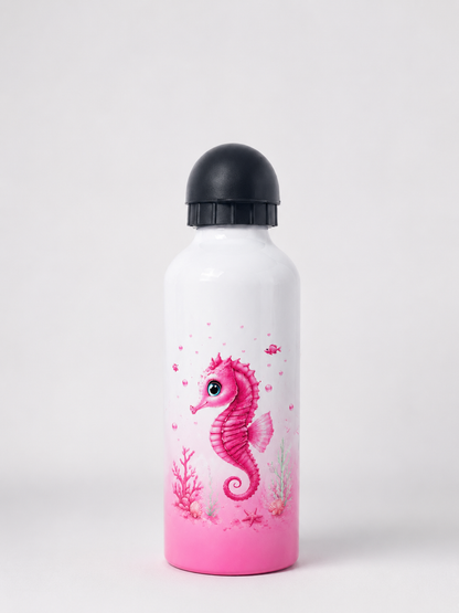 Gourde Aluminium 600 ml Personnalisable – Édition Ti Hippocampe Rose | Nout Péi
