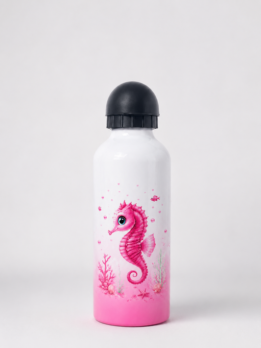 Gourde Aluminium 600 ml Personnalisable – Édition Ti Hippocampe Rose | Nout Péi