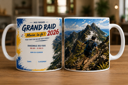 Mug Finisher Personnalisé Diagonale des Fous 2026 – Grand Raid Réunion | Nout Péi