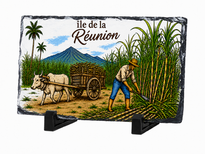 Cadre photo en ardoise 15x20 cm – Île de la Réunion – Champ de canne à sucre traditionnel