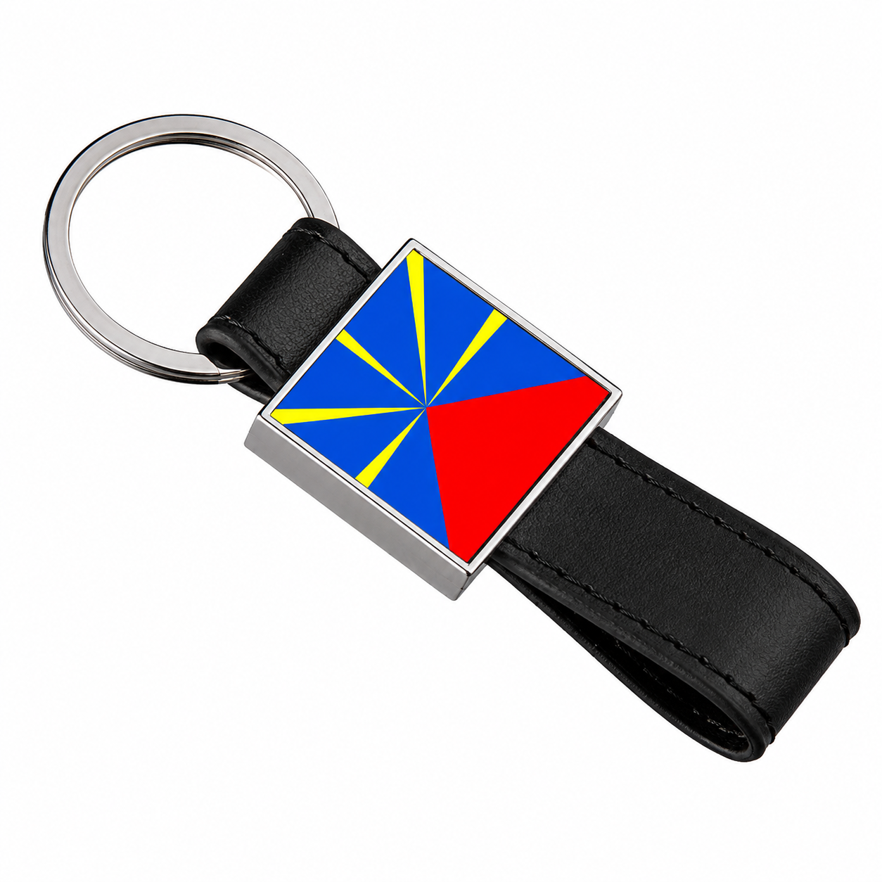 Porte-clé Drapeau de La Réunion – Simili Cuir Noir / Nout Pei