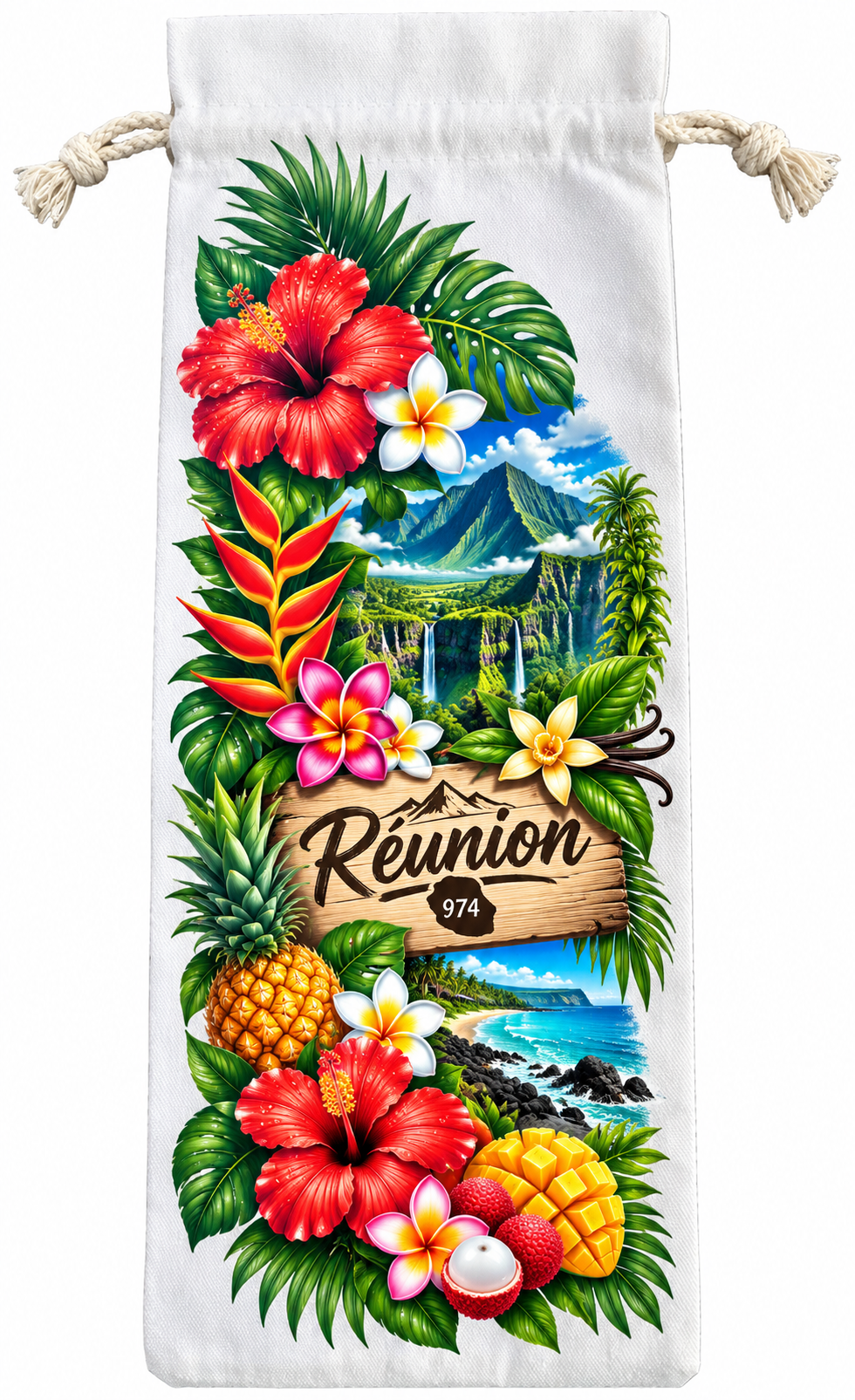 Sac à bouteille 750 ml La Réunion 974 – Tropical | Nout Pei