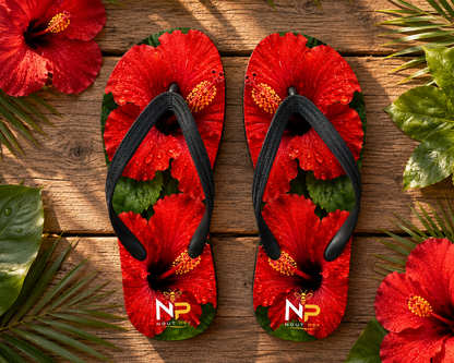 Tongs Nout Péi – Édition Hibiscus rouge