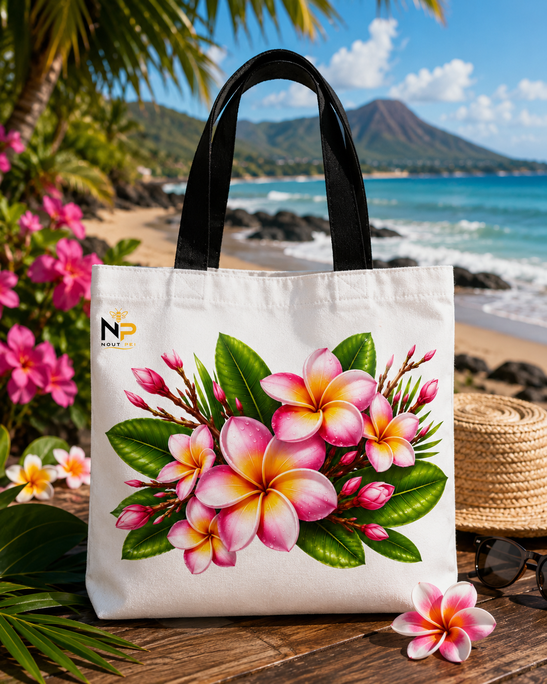 Tote Bag Nout Péi – Édition Frangipanier Rose
