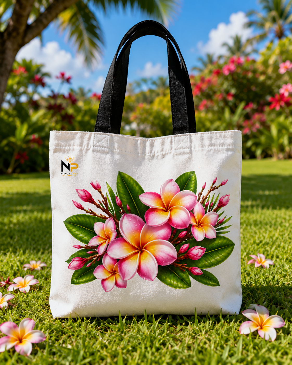 Tote Bag Nout Péi – Édition Frangipanier Rose