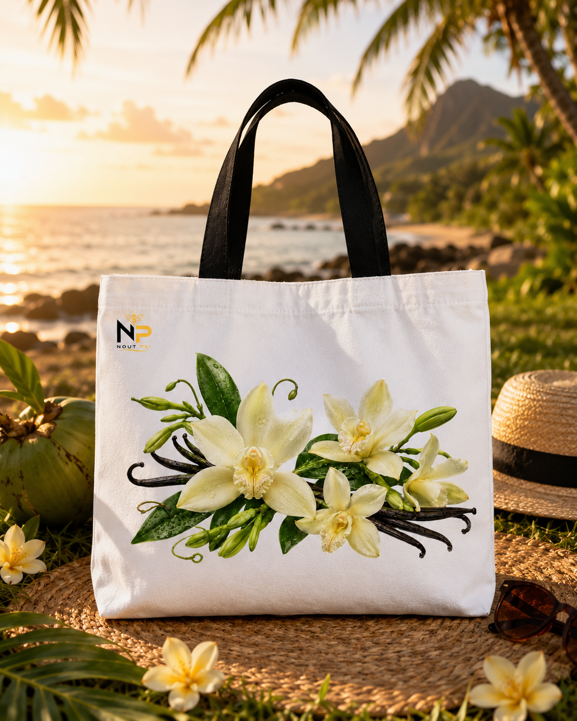 Tote Bag Nout Péi – Édition Fleur de Vanille
