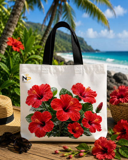 Tote Bag Nout Péi – Édition Hibiscus Rouge