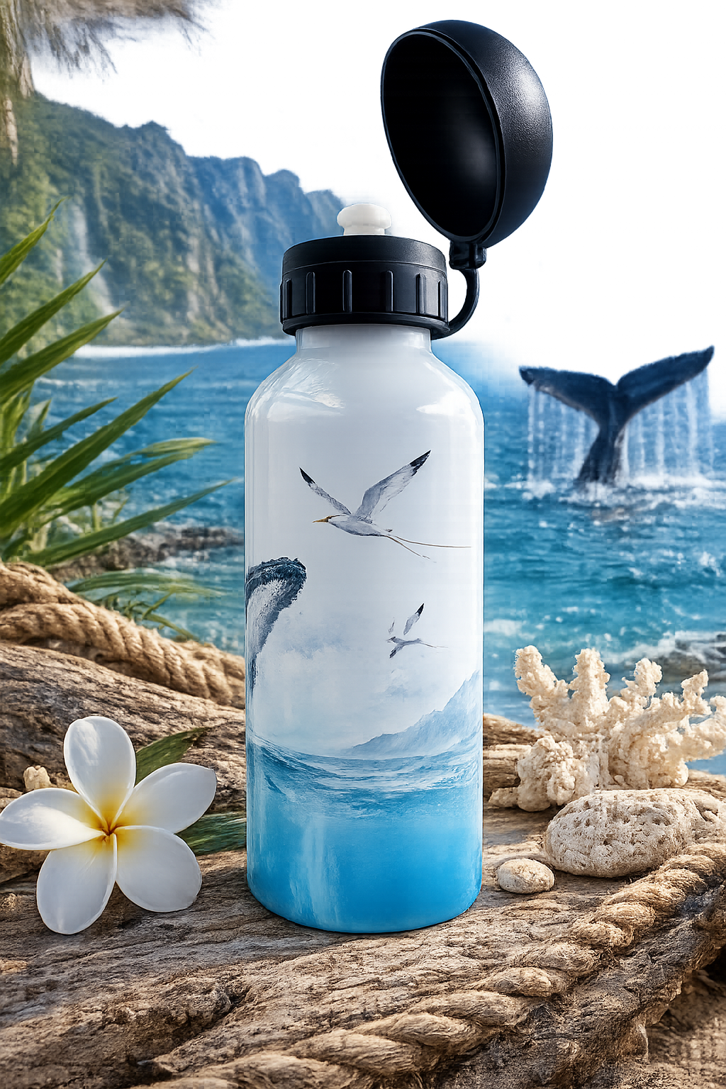 Gourde Aluminium 600 ml Dégradé Bleu – Édition Baleine à Bosse | Nout Péi