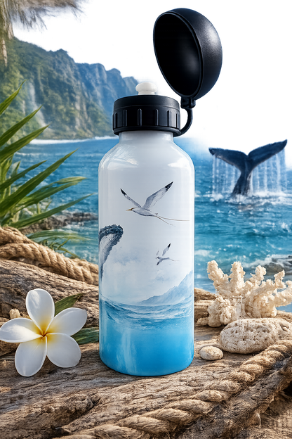Gourde Aluminium 600 ml Dégradé Bleu – Édition Baleine à Bosse | Nout Péi