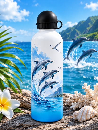 Gourde Aluminium 600 ml Dégradé Bleu – Édition Dauphins | Nout Péi