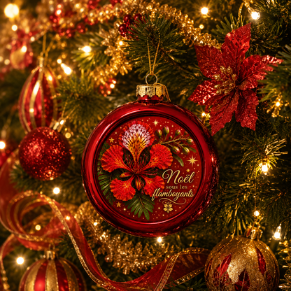 Boule de Noël Personnalisée Rouge – Édition Noël sous les Flamboyants | Nout Péi