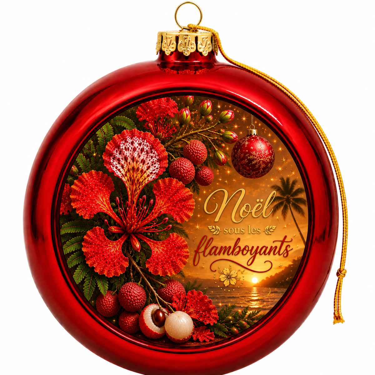 Boule de Noël Rouge ou Or 8 cm – Édition Noël sous les Flamboyants | Nout Péi
