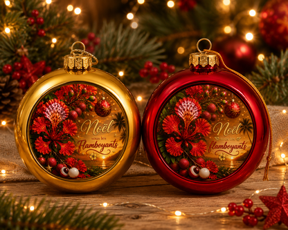 Boule de Noël Rouge ou Or 8 cm – Édition Noël sous les Flamboyants | Nout Péi