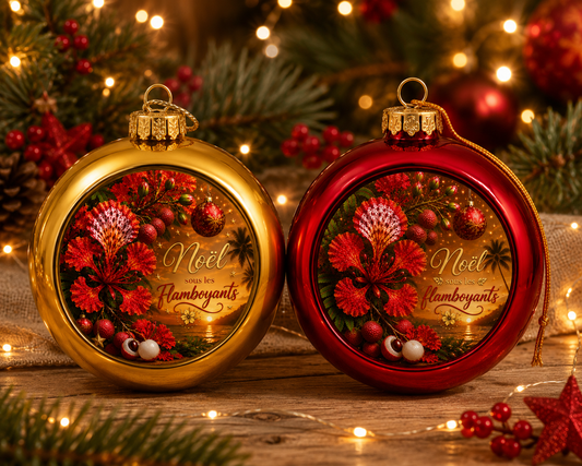Boule de Noël Rouge ou Or 8 cm – Édition Noël sous les Flamboyants | Nout Péi