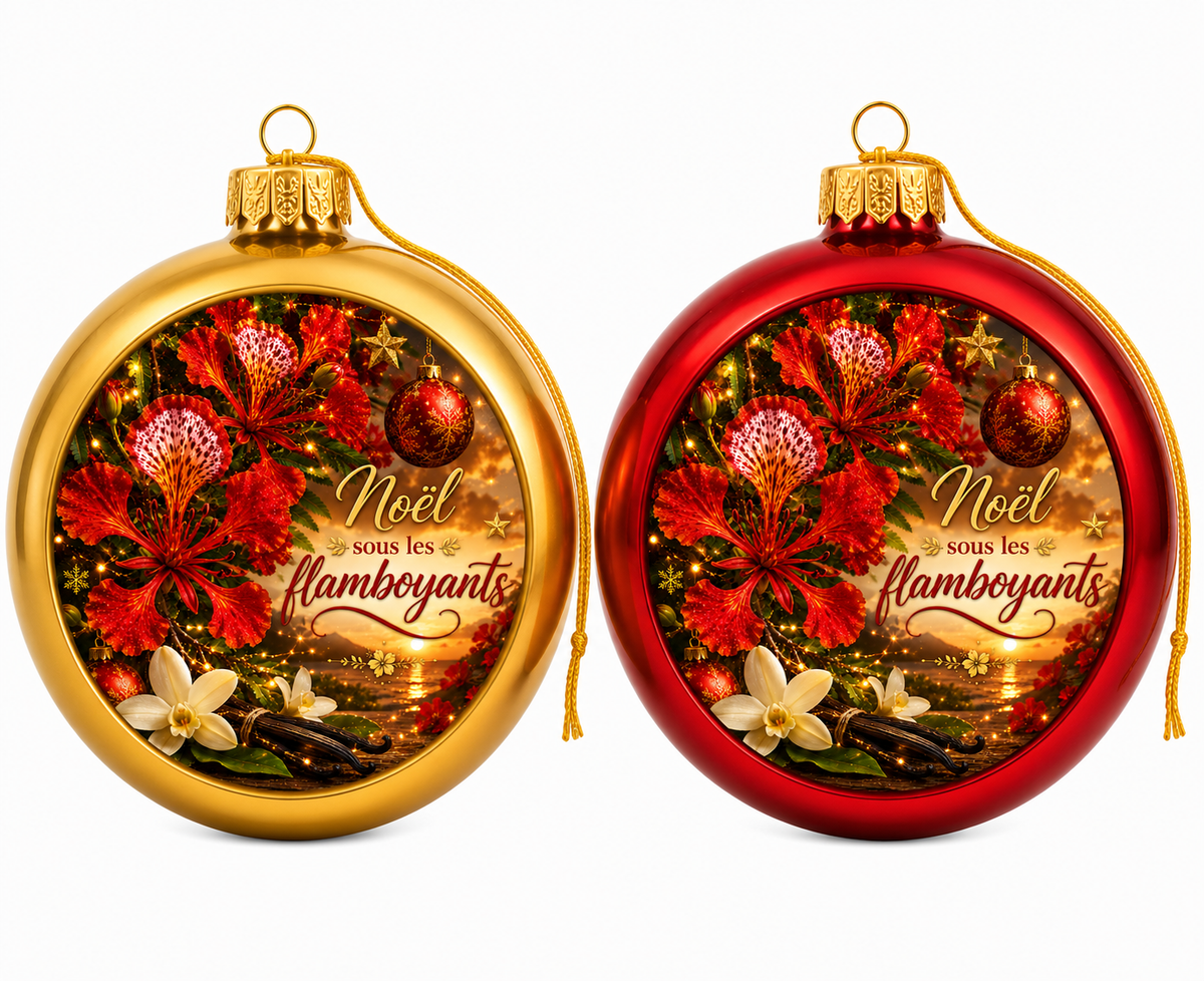 Boule de Noël Rouge ou Or 8 cm – Édition Noël sous les Flamboyants & Vanille | Nout Péi