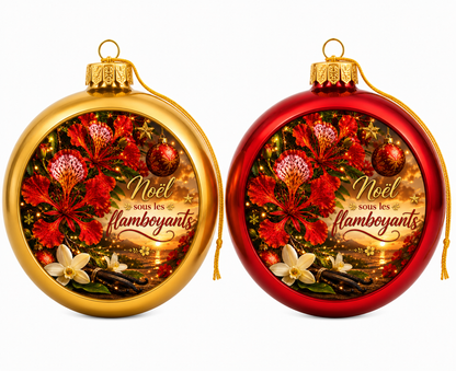 Boule de Noël Rouge ou Or 8 cm – Édition Noël sous les Flamboyants & Vanille | Nout Péi