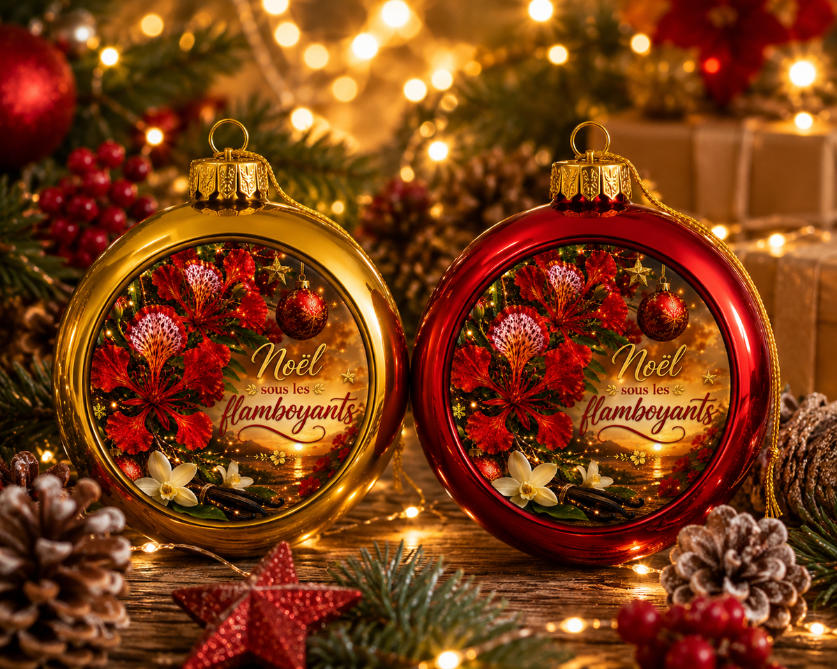 Boule de Noël Rouge ou Or 8 cm – Édition Noël sous les Flamboyants & Vanille | Nout Péi