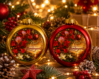 Boule de Noël Rouge ou Or 8 cm – Édition Noël sous les Flamboyants & Vanille | Nout Péi