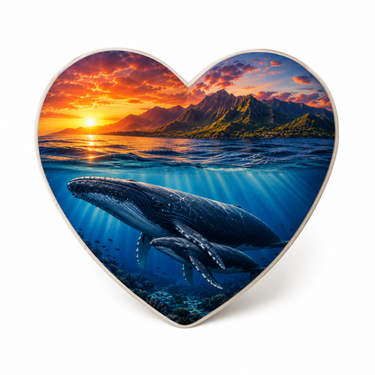 Oreiller Cœur Baleines de La Réunion – Effet Peach – 40 × 40 cm | Nout Pei