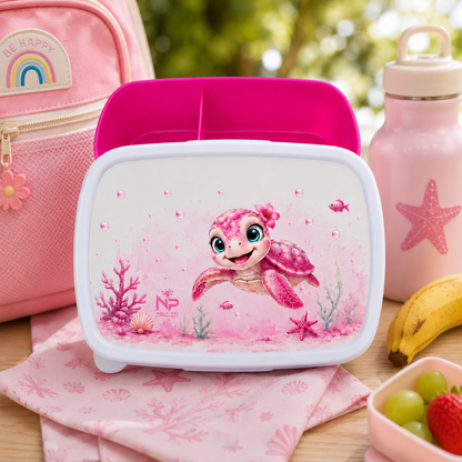 Boîte à Goûter Personnalisable – Édition Ti Tortue Rose | Nout Péi