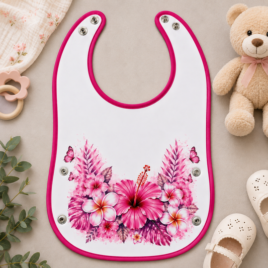 Bavoir bébé personnalisé Ti Hibiscus Rose 🌺 | Nout Péi