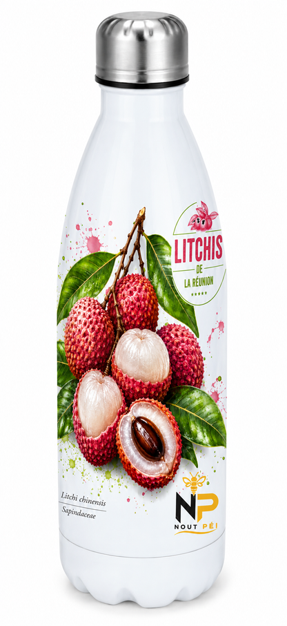 Gourde isotherme Litchis de La Réunion – Inox 500 ml | Nout Péi