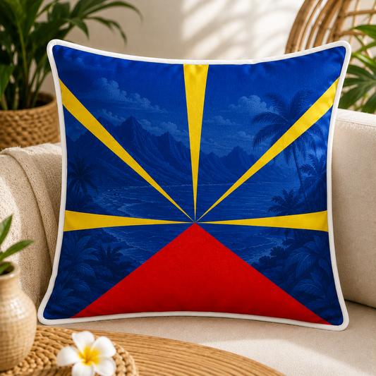Oreiller Drapeau de La Réunion – Effet Peach – 40 × 40 cm | Nout Pei