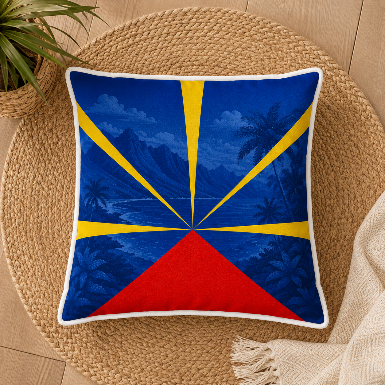 Oreiller Drapeau de La Réunion – Effet Peach – 40 × 40 cm | Nout Pei