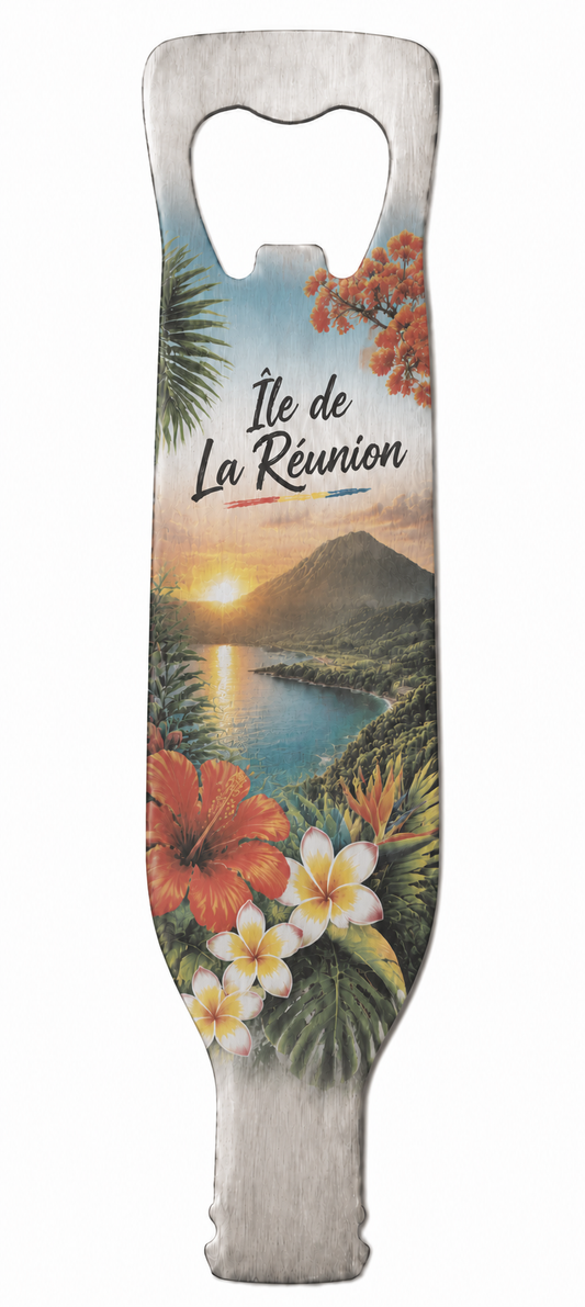 Décapsuleur Inox Île de La Réunion – Souvenir Tropical 4 x 14 cm