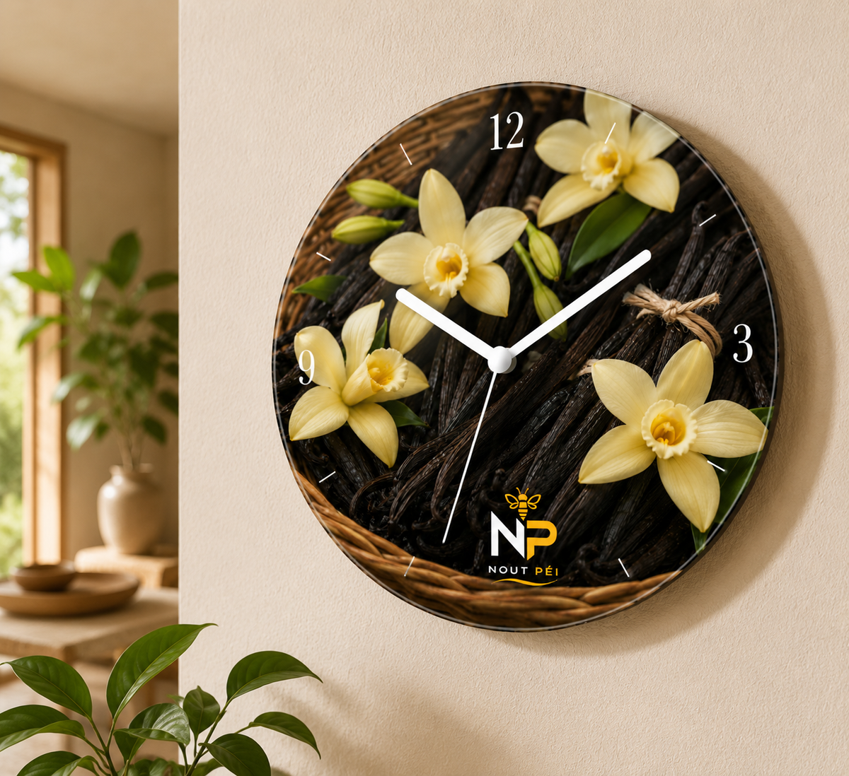 Horloge murale en verre  – Édition Vanille de La Réunion | Décoration Nout Péi