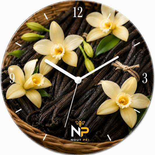 Horloge murale en verre  – Édition Vanille de La Réunion | Décoration Nout Péi