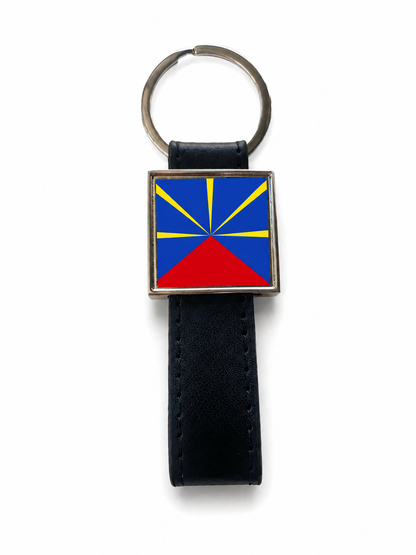 Porte-clé Drapeau de La Réunion – Simili Cuir Noir / Nout Pei