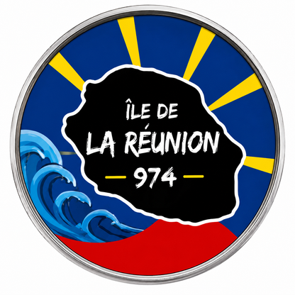Porte-clé Île de La Réunion 974 – Simili Cuir Rond / Nout Pei