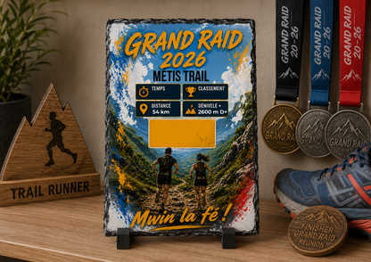 Cadre photo ardoise 15x20cm  Grand Raid 2026 Métis Trail personnalisé | Nout Péi