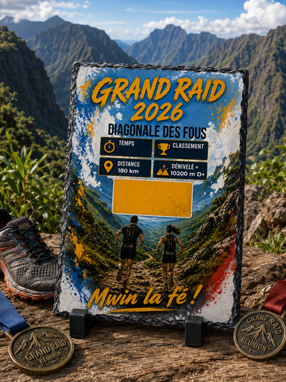 Cadre photo ardoise 15x20cm  Grand Raid 2026 Diagonale des Fous personnalisé | Nout Péi