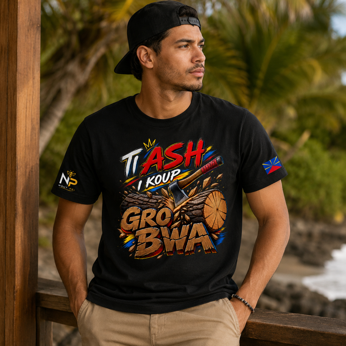 T-shirt Ti ash i koup gro bwa – Kozman Péi| Nout Péi