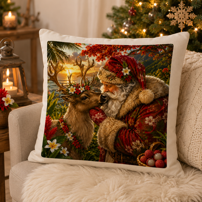 Oreiller Noël Péi – Père Noël & Renne sous les Tropiques 40 × 40 cm/ NOUT PEI